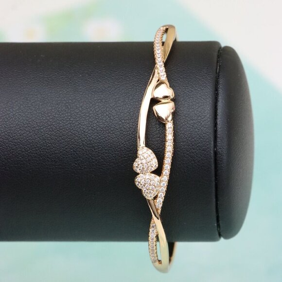 Rose Gold Heart Design Bangle with Sparkling CZ Accents, XPBL0448 - Picture 7 of 12
